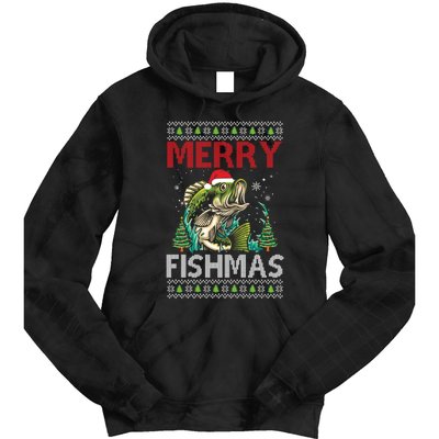 Merry Fishmas Fishing Ugly Christmas Large Mouth Bass Gift Tie Dye Hoodie