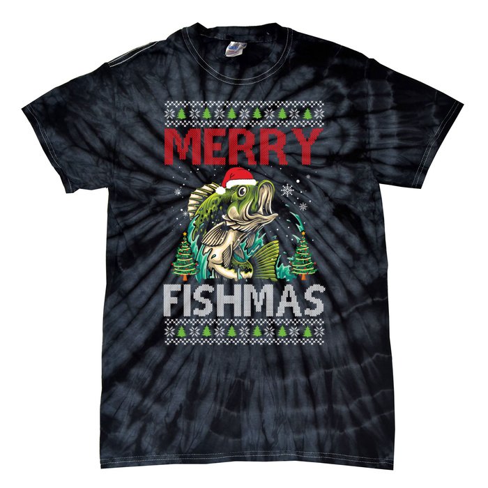 Merry Fishmas Fishing Ugly Christmas Large Mouth Bass Gift Tie-Dye T-Shirt