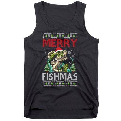 Merry Fishmas Fishing Ugly Christmas Large Mouth Bass Gift Tank Top