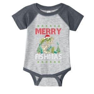 Merry Fishmas Fishing Ugly Christmas Large Mouth Bass Gift Infant Baby Jersey Bodysuit