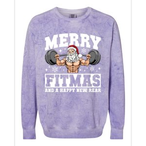 Merry Fitmas Funny Santa Fitness Gym Workout Ugly Christmas Gift Colorblast Crewneck Sweatshirt