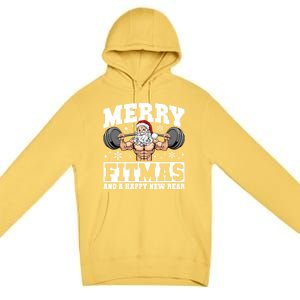 Merry Fitmas Funny Santa Fitness Gym Workout Ugly Christmas Gift Premium Pullover Hoodie