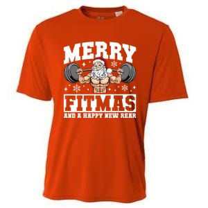 Merry Fitmas Funny Santa Fitness Gym Workout Ugly Christmas Gift Cooling Performance Crew T-Shirt