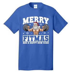 Merry Fitmas Funny Santa Fitness Gym Workout Ugly Christmas Gift Tall T-Shirt