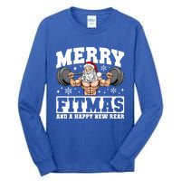 Merry Fitmas Funny Santa Fitness Gym Workout Ugly Christmas Gift Tall Long Sleeve T-Shirt