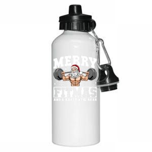 Merry Fitmas Funny Santa Fitness Gym Workout Ugly Christmas Gift Aluminum Water Bottle