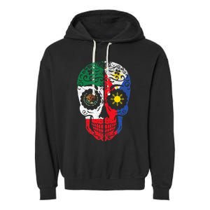 Mexican Filipino Flag Mexico Philippines Sugar Skull Garment-Dyed Fleece Hoodie