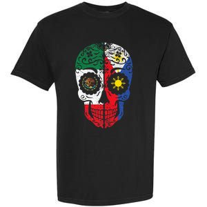 Mexican Filipino Flag Mexico Philippines Sugar Skull Garment-Dyed Heavyweight T-Shirt