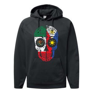 Mexican Filipino Flag Mexico Philippines Sugar Skull Performance Fleece Hoodie