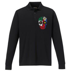 Mexican Filipino Flag Mexico Philippines Sugar Skull Performance Long Sleeve Polo