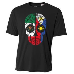 Mexican Filipino Flag Mexico Philippines Sugar Skull Cooling Performance Crew T-Shirt