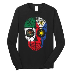 Mexican Filipino Flag Mexico Philippines Sugar Skull Long Sleeve Shirt