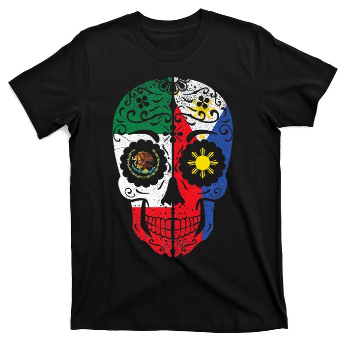 Mexican Filipino Flag Mexico Philippines Sugar Skull T-Shirt