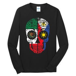 Mexican Filipino Flag Mexico Philippines Sugar Skull Tall Long Sleeve T-Shirt