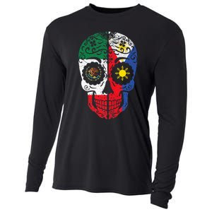 Mexican Filipino Flag Mexico Philippines Sugar Skull Cooling Performance Long Sleeve Crew