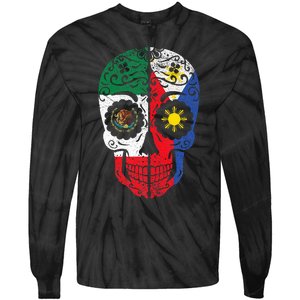 Mexican Filipino Flag Mexico Philippines Sugar Skull Tie-Dye Long Sleeve Shirt