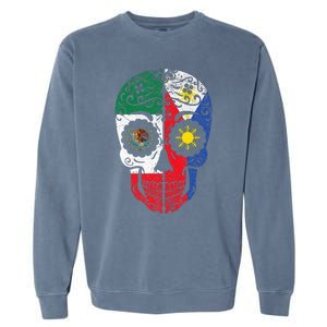 Mexican Filipino Flag Mexico Philippines Sugar Skull Garment-Dyed Sweatshirt