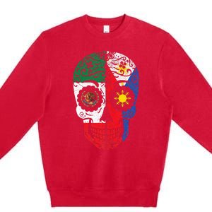 Mexican Filipino Flag Mexico Philippines Sugar Skull Premium Crewneck Sweatshirt