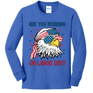 Merica Freedom Funny Eagle Mullet American Labor Day Gift Kids Long Sleeve Shirt