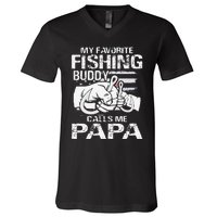 My Favorite Fishing Buddy Calls Me Papa V-Neck T-Shirt