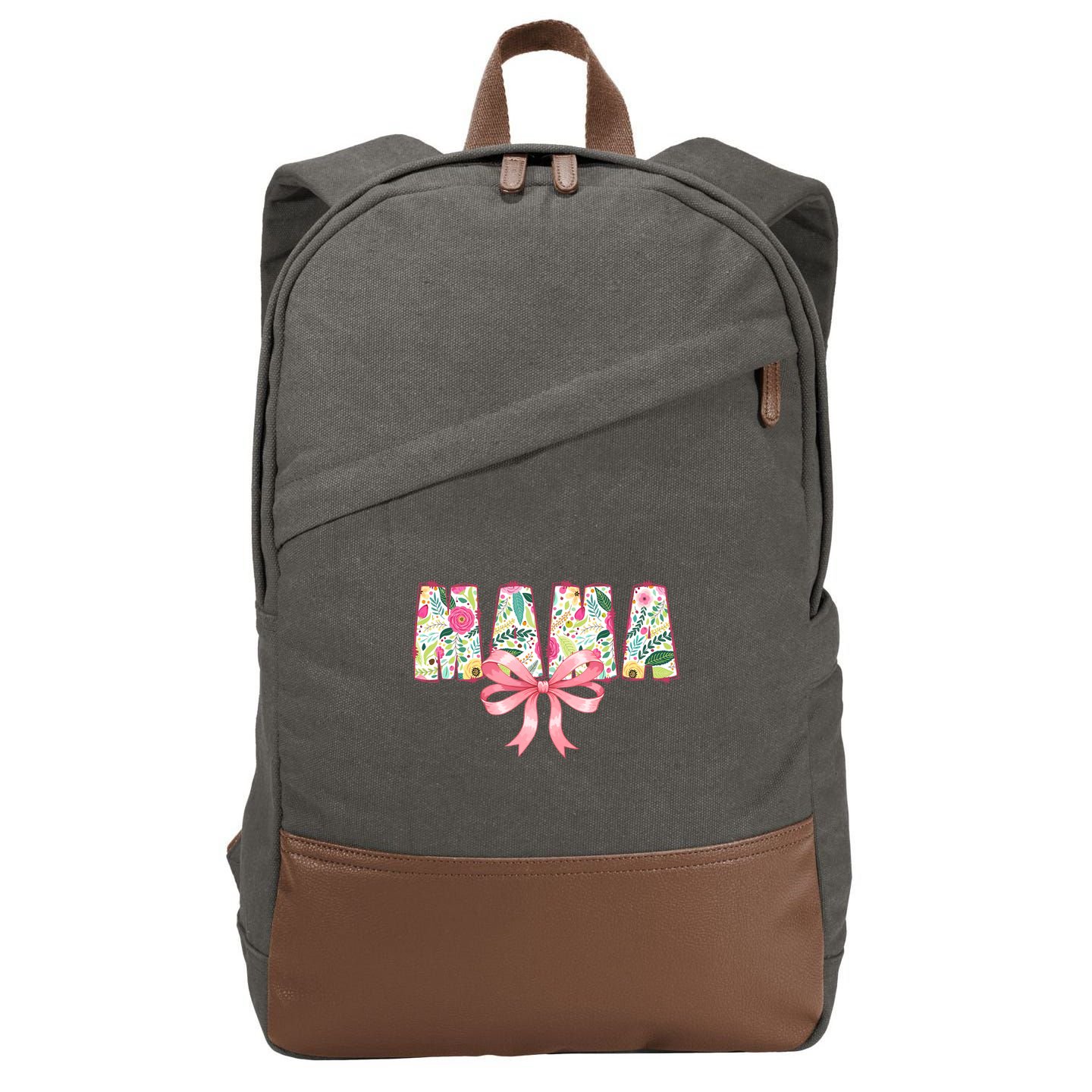 Mama Floral Flower Family Matching Mother's Day Mom Cotton Canvas Backpack