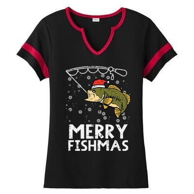 Merry Fishmas Fish Fishing Xmas Christmas Dad Ladies Halftime Notch Neck Tee