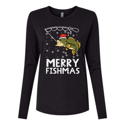 Merry Fishmas Fish Fishing Xmas Christmas Dad Womens Cotton Relaxed Long Sleeve T-Shirt