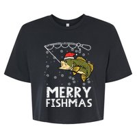 Merry Fishmas Fish Fishing Xmas Christmas Dad Bella+Canvas Jersey Crop Tee