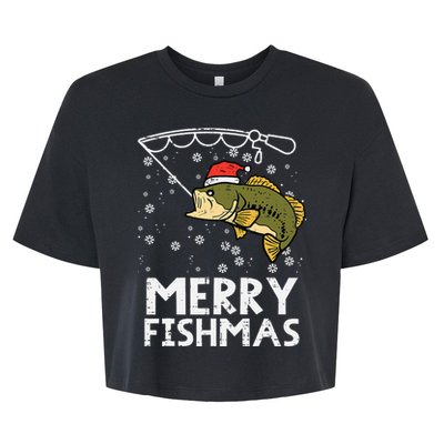 Merry Fishmas Fish Fishing Xmas Christmas Dad Bella+Canvas Jersey Crop Tee