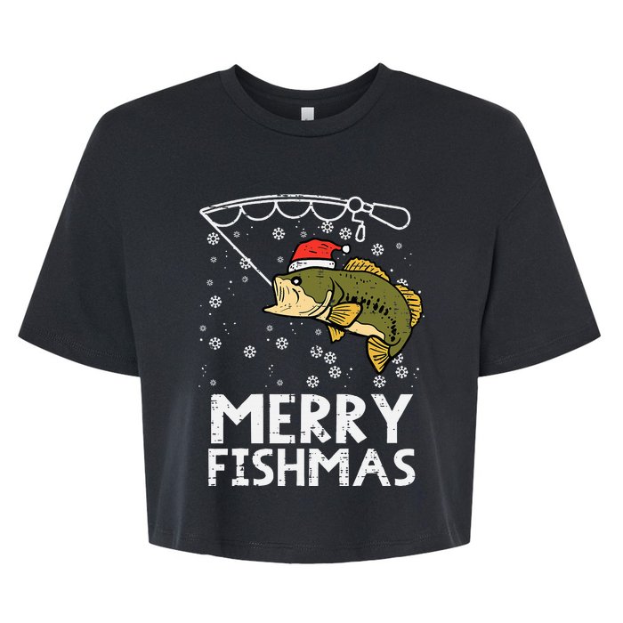 Merry Fishmas Fish Fishing Xmas Christmas Dad Bella+Canvas Jersey Crop Tee