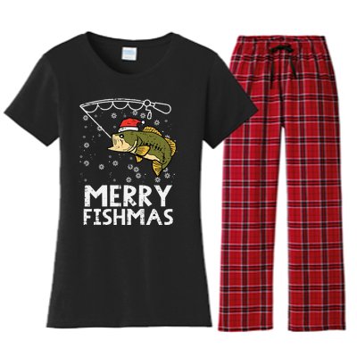 Merry Fishmas Fish Fishing Xmas Christmas Dad Women's Flannel Pajama Set