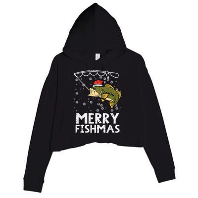 Merry Fishmas Fish Fishing Xmas Christmas Dad Crop Fleece Hoodie