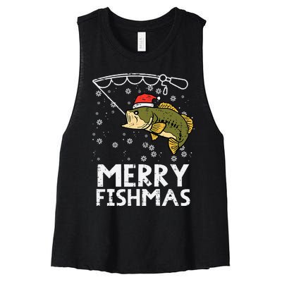 Merry Fishmas Fish Fishing Xmas Christmas Dad Women's Racerback Cropped Tank