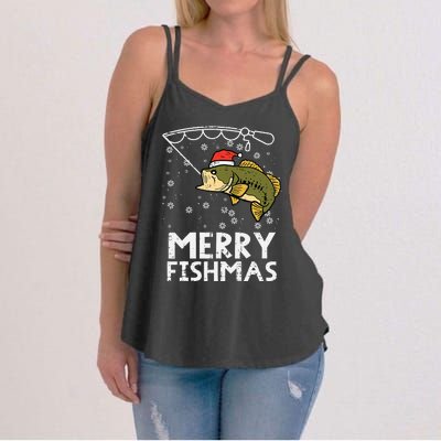 Merry Fishmas Fish Fishing Xmas Christmas Dad Women's Strappy Tank