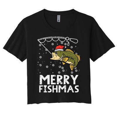 Merry Fishmas Fish Fishing Xmas Christmas Dad Women's Crop Top Tee