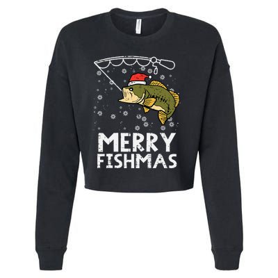 Merry Fishmas Fish Fishing Xmas Christmas Dad Cropped Pullover Crew