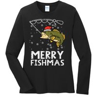 Merry Fishmas Fish Fishing Xmas Christmas Dad Ladies Long Sleeve Shirt