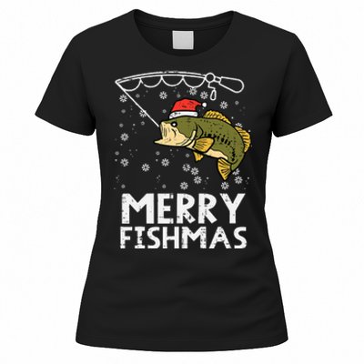 Merry Fishmas Fish Fishing Xmas Christmas Dad Women's T-Shirt