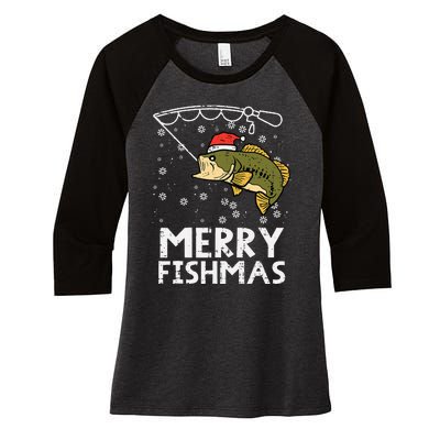 Merry Fishmas Fish Fishing Xmas Christmas Dad Women's Tri-Blend 3/4-Sleeve Raglan Shirt