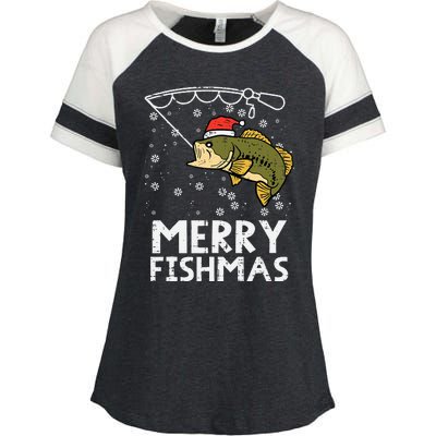 Merry Fishmas Fish Fishing Xmas Christmas Dad Enza Ladies Jersey Colorblock Tee