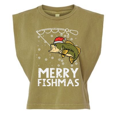 Merry Fishmas Fish Fishing Xmas Christmas Dad Garment-Dyed Women's Muscle Tee