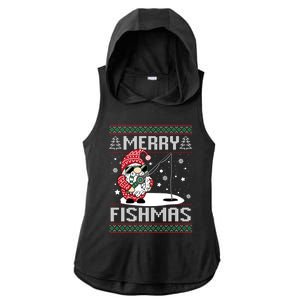 Merry Fishmas Fishing Gnome Christmas Santa Fisher Cool Gift Ladies PosiCharge Tri-Blend Wicking Draft Hoodie Tank