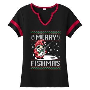 Merry Fishmas Fishing Gnome Christmas Santa Fisher Cool Gift Ladies Halftime Notch Neck Tee