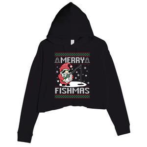 Merry Fishmas Fishing Gnome Christmas Santa Fisher Cool Gift Crop Fleece Hoodie