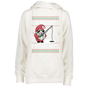 Merry Fishmas Fishing Gnome Christmas Santa Fisher Cool Gift Womens Funnel Neck Pullover Hood