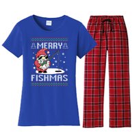 Merry Fishmas Fishing Gnome Christmas Santa Fisher Cool Gift Women's Flannel Pajama Set