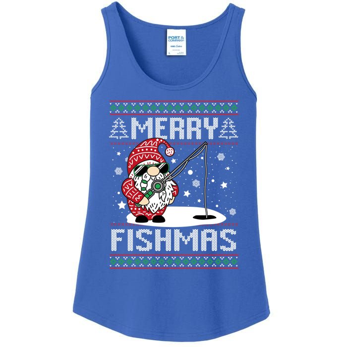 Merry Fishmas Fishing Gnome Christmas Santa Fisher Cool Gift Ladies Essential Tank