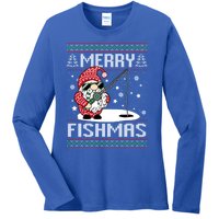 Merry Fishmas Fishing Gnome Christmas Santa Fisher Cool Gift Ladies Long Sleeve Shirt