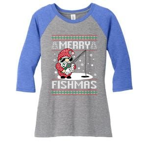 Merry Fishmas Fishing Gnome Christmas Santa Fisher Cool Gift Women's Tri-Blend 3/4-Sleeve Raglan Shirt