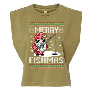 Merry Fishmas Fishing Gnome Christmas Santa Fisher Cool Gift Garment-Dyed Women's Muscle Tee